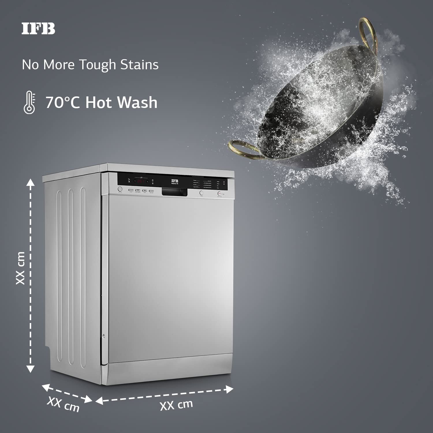 IFB 12 Place Settings Hot Water Wash Free Standing Dishwasher (Neptune VX, Dark Silver, In Built Heater with Hygienic Steam Drying, Perfect for Indian Utensils)