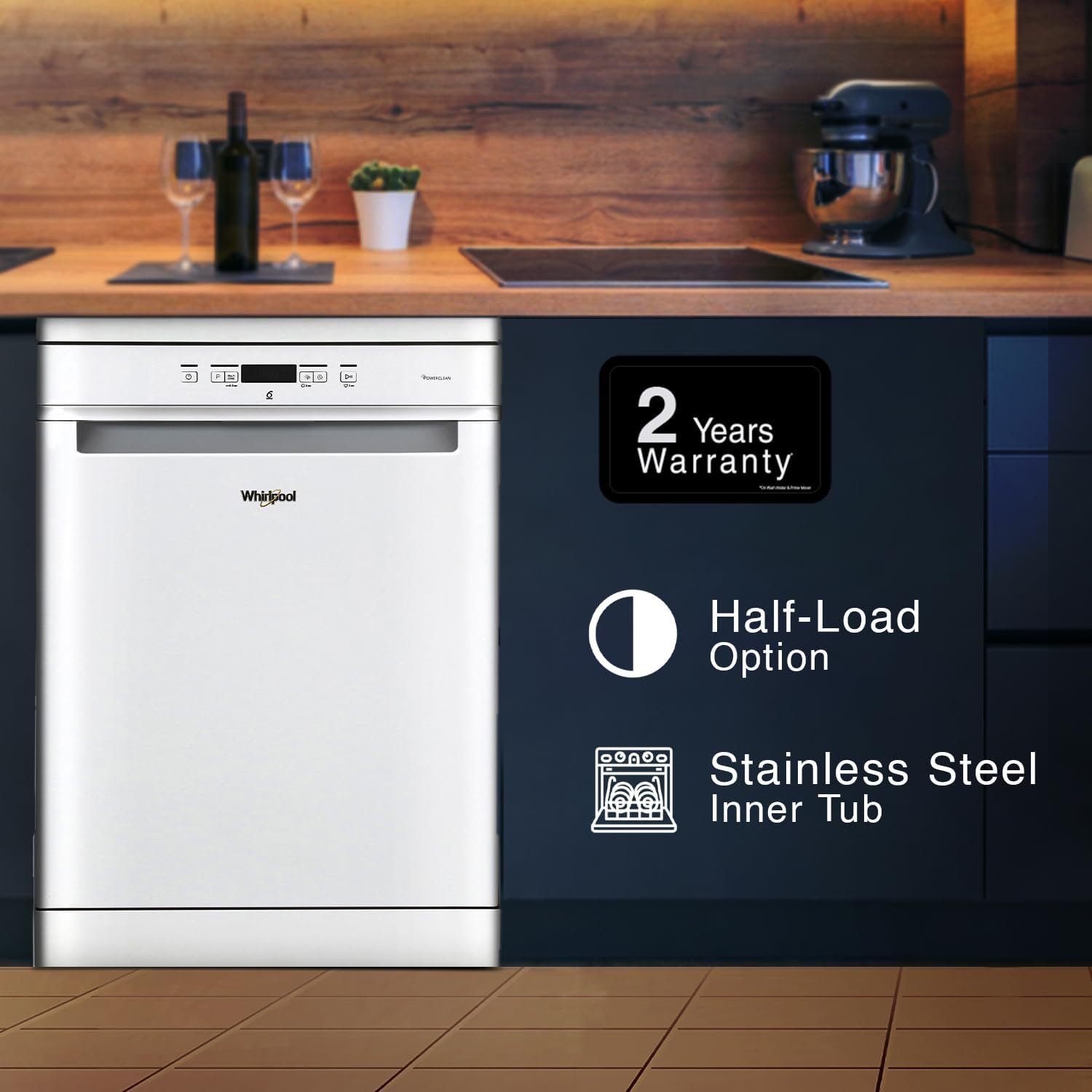 Whirlpool 14 Place Settings PowerClean Technology Dishwasher (WFC3C24 PF IN, White, 30% extra space, 8 wash Programs, Ultra Quiet Performance)